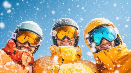 Poster - Youthful Snowboarding Aesthetics Vibrant Jackets and Dynamic Textures in Winter Sun - Energizing Recreational Advertising and Adventure Tourism Content for Gen Z Audiences