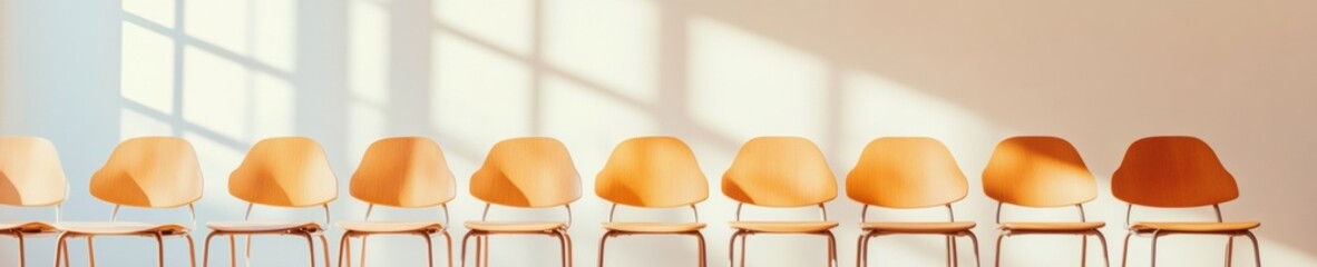 Aufkleber - Scandinavian Minimalism Office Setup Elegant Wooden Chairs in Sunlit Room - Professional Workspace Design for Modern Businesses and Aesthetic Visual Merchandising