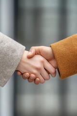 Aufkleber - Haptic Connection in Modern Corporate Attire Professional Handshake in Textured Wool, Elevating Business Networking and Relationship Building for Contemporary Office Environments