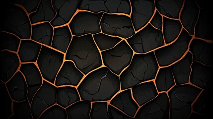 Poster - Dark Cracked Stone Texture With Orange Veins
