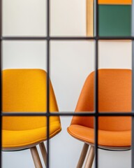 Aufkleber - Mid-Century Modern Workspace Glass-Walled Meeting Rooms with Ergonomic Chairs and Modular Furniture - Clean Lines for Transparent Corporate Culture and Efficient Collaboration