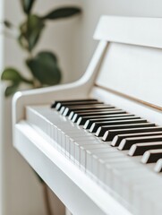 Poster - Contemporary Music Education Display Sleek White Piano and Musical Notes Overlay in Minimalist Practice Room - Innovative Learning Content for Modern Music Pedagogy and Skill Enrichment