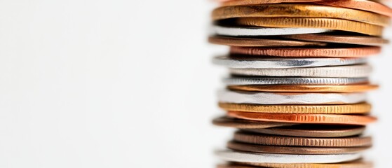 Poster - Stacked Coins Aesthetic Close-up Metallic Textures in Finance - Strategic Wealth Visualization and Modern Portfolio Design for Investment and Financial Planning
