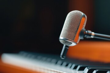 Aufkleber - Intimate Music Studio Ambiance Microphone and Grand Piano Strings for Acoustic Sessions - Enhanced Sound Quality and Digital Recording Innovation