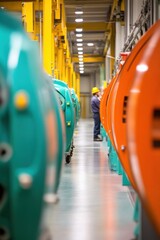 Fototapete - Modern Industrial Automation Vibrant Factory with AI-Powered Production Lines and Control Interfaces - Streamlining Efficiency for Manufacturing Innovation