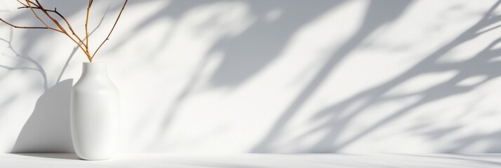 Aufkleber - Minimalist Ceramic Vase on Sunlit White Surface - Contemporary Design Emphasizing Clean Aesthetics for Modern Interior Decor and Visual Merchandising