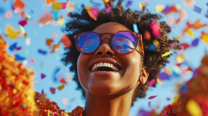 Poster - Vibrant Festival Celebration Joyful Person Amidst Colorful Confetti - Capturing Modern Cultural Festivities for Dynamic Event Marketing and Social Media Engagement