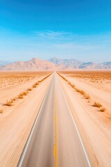 Poster - Desert Highway Aesthetics Minimalist Road and Mesas Fusion in Sunlit Terrain - Strategic Travel Creative for Tourism and Automotive Narrative Enhancement