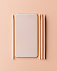Aufkleber - Minimalist Workspace Aesthetic Soft Beige Tablet Layout with Pencils on Pastel Surface - Enhancing Creative Flow and Visual Harmony for Digital Art Design Studios