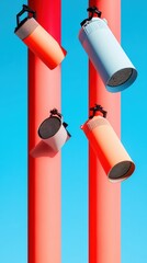 Poster - Vibrant Microphone Display Colorful Industrial Design with Minimalist Steel and Pop Art Aesthetic - Modern Entertainment and Event Marketing Inspiration