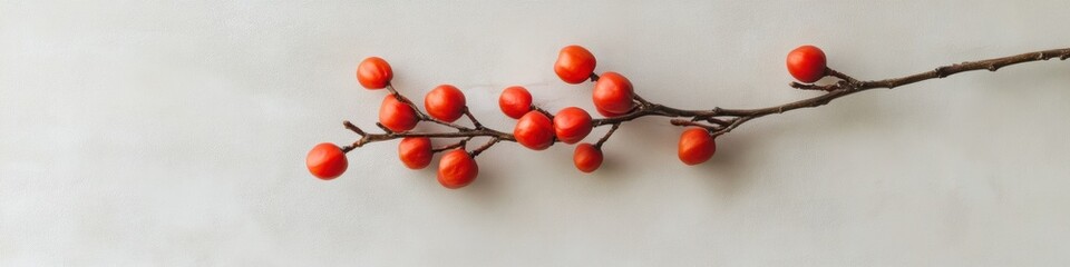 Poster - Minimalist Floral Branch Display Vibrant Cherry Blossoms on Textured Canvas - Elegant Nature Backdrop for Modern Interior Design and Tranquil Wellness Spaces