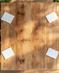 Aufkleber - Rustic Minimalism in Business Wooden Conference Table with White Notebooks - Enhancing Professional Strategy and Eco-Friendly Team Collaboration Spaces