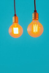 Aufkleber - Mid-Century Modern Lighting Amber Edison Bulbs on Vibrant Blue - Energy-Efficient Design for Creative Workspaces and Trendy Interior Aesthetics
