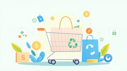 Poster - A sleek and modern flat vector illustration representing online shopping and e-commerce.