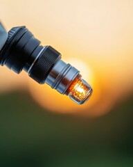 Aufkleber - Cutting-Edge Scientific Optics High-Precision Lens with Illumination Against Vibrant Sunset - Advanced Diagnostics Visuals for Medical Innovation and Research Communication