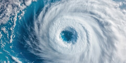 Fototapete - Spiraling Storm Dynamics Aerial Visualization of Hurricane Patterns Over Oceanic Backdrop - Weather Tech Content and Meteorological Research Applications