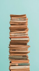 Poster - Vintage Newspaper Stack on Minimal Pastel Background Retro Print Media Texture for Modern Content Marketing and Informative Branding in Publishing Industry