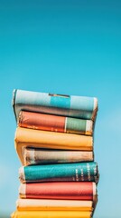 Poster - Vibrant Print Media Display Stacked Colorful Newspapers on Minimalist Background - Enhancing Traditional Content Distribution for Modern Business and Marketing Strategies