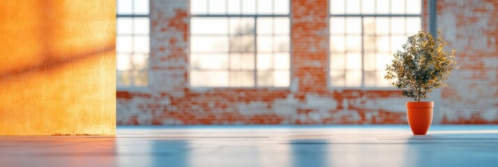 Aufkleber - Industrial-Chic Training Facility Design Ropes and Platforms in Sunlit Brick Loft - High-Performance Gym Configuration and Athletic Development Promotion