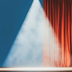 Aufkleber - Vintage Theater Aesthetic Red Curtains on Wooden Stage with Fog - Creative Performance Imagery for Artistic Event Branding and Venue Conceptualization