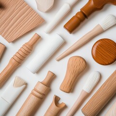 Aufkleber - Minimalist Wooden Craft Textured Implements for Quality Control - Sustainable Materials in Modern Technical Industries