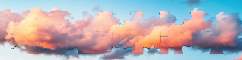 Aufkleber - Contemporary Puzzle Integration Abstract Cloud Puzzle Pieces in Vibrant Sky - Ideal for Digital Collaboration, Creative Team Building and Inspirational Marketing Concepts