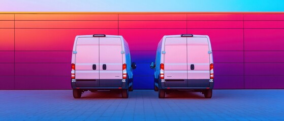 Poster - Modern Gradient Rescue Van Fleet Vibrant Color-Block Vehicles for Emergency Response - Innovative Crisis Management in Urban Settings for Enhanced Visual Impact
