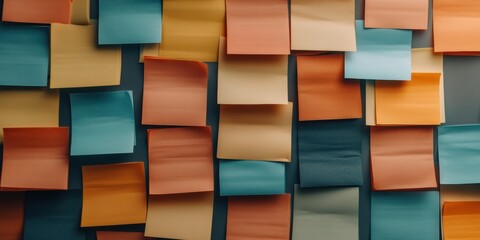 Poster - Contemporary Office Communication Vibrant Sticky Notes on Textured Surface - Enhancing Workflow and Collaboration in Business Environments