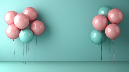 Poster - Pink and Teal Balloons Against a Mint Green Wall