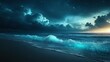 © stardadw007 - Bioluminescent Waves at Moonlit Shore, enchanting ocean glow, vibrant marine life, serene night ambiance, captivating coastal experience
