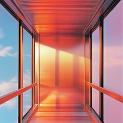 Poster - Contemporary Glass Corridor Transparent Safety Barriers and Vibrant Light in Laboratories - Architectural Design for Enhanced Compliance and Modern Research Environments
