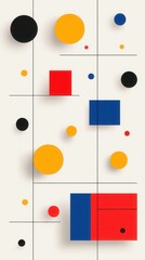 Poster - Colorful geometric shapes on a light background in an abstract composition with lines and circles