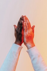 Poster - Contemporary Healthcare Unity Diverse Hands in Warm Tones, Professional Attire Highlighting Medical Teamwork for Collaborative Health Solutions and Inclusive Marketing