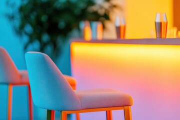 Aufkleber - Futuristic Lounge Ambiance Sleek Metallic Accents and Neon Lighting for Modern Social Gatherings - Nightlife Interior Design and Hospitality Branding