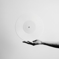 Fototapete - Minimalist Acoustic Design Floating White Vinyl Record for Contemporary Visual Marketing and Tech Innovation - Enhancing Modern Art Concepts in Digital Media