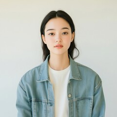 Aufkleber - Contemporary Denim Look High-Waisted Jeans and Oversized Jacket on Young Adult - Modern Casualwear for Digital Content and Startup Office Ambience