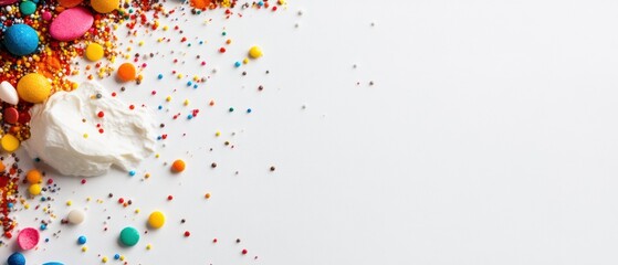 Poster - Modern Confectionery Display Vibrant Sprinkle Patterns on Minimal White Canvas - Creative Design Content for Festive Marketing and Event Planning in Lifestyle Brands