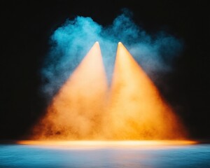 Poster - Vibrant Stage Lighting Design Dual Beam Effects in Smoky Ambiance - Elevating Live Performance Aesthetics and Entertainment Venue Setup for Modern Event Production