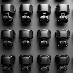 Fototapete - Monochrome VR Controllers Pattern Symmetrical Arrangement in Soft Diffused Lighting - Enhancing Futuristic Gaming and Immersive Tech Market