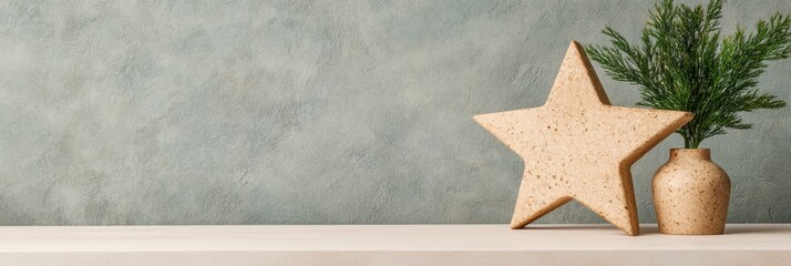 Poster - minimalist natural award display rustic star trophy on eco-friendly pedestal - artisanal recognition
