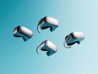 Aufkleber - Futuristic Silver VR Headsets Display Cutting-Edge Technology in a Cool-Toned Digital Space - Elevating Modern Virtual Reality Experiences for Tech-Savvy Audiences