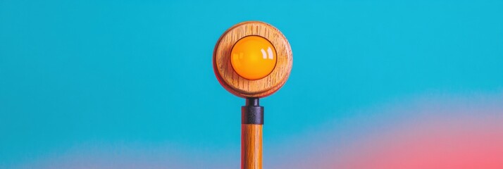 Poster - Minimalist Modern Lighting Wooden Egg-Shaped Lamp with Vibrant Gradient Backdrop - Ideal for High-End Interior Design and Commercial Showrooms