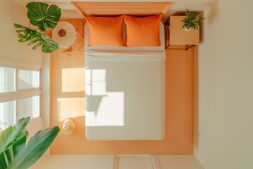 Poster - Modern Minimalist Capsule Living Cozy Urban Apartment with Lofted Bed and Modular Furniture for Efficient Space Utilization in Real Estate Marketing