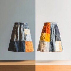 Aufkleber - Upcycled Denim Fashion Patchwork Revival of Vintage Skirt for Sustainable Style - Eco-Friendly Textiles in Conscious Wardrobe Solutions