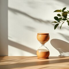 Poster - Minimalist Time Management Wooden Hourglass and Natural Textures - Modern Office Design and Productivity Content for Strategic Business Planning