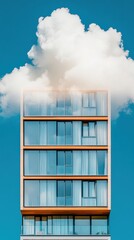 Poster - Contemporary Minimalist Architecture Urban Glass Building Under Soft Cloudscape - Modern Real Estate Marketing and Sustainable Urban Planning Visualization