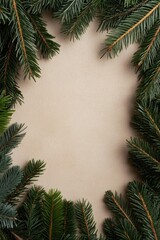 Poster - Nature-Inspired Holiday Marketing Visual Evergreen Branches and Berries Arrangement on Textured Canvas - Seasonal Decor for Retail Displays and Festive Digital Campaigns
