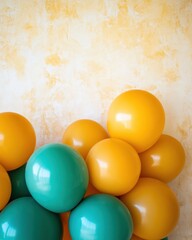 Poster - Textured Aesthetic Balloon Display Vibrant Yellow and Teal on Painted Wall - Event Space Styling and Modern Celebrations for Visual Impact