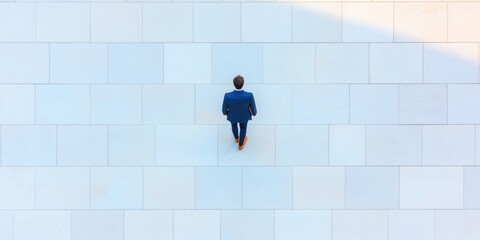 Poster - Aerial View of Professional in Modern Suit on Minimalist Stone Tile Contemporary Business Innovation and Networking Strategy for Urban Professionals