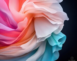 Aufkleber - Vibrant Floral Fabric Art Ethereal Chiffon Layers with Pastel Hues for Luxury Textile Design - Modern Art Installment and Fashion Backdrop